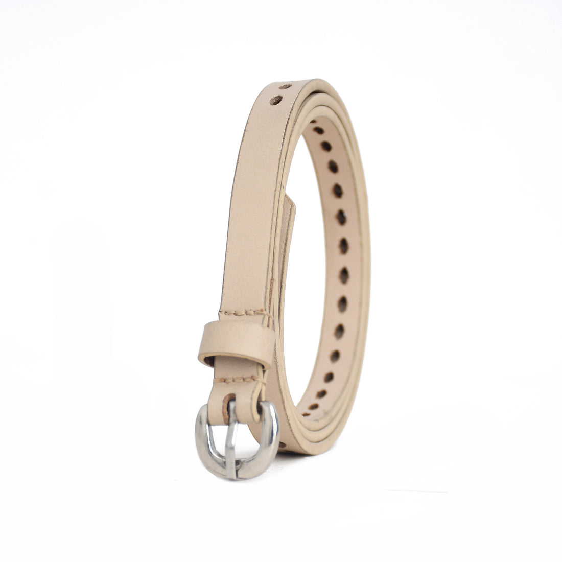 Luxury Handmade Genuine Leather Ladies Belt – Soft Ivory Minimal Design