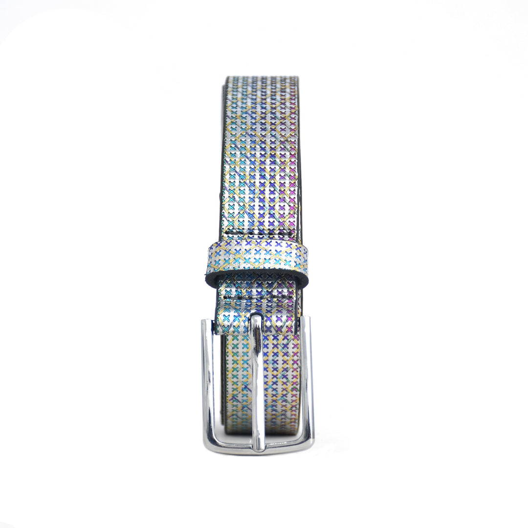 Multicolored rhinestone belt on a white background