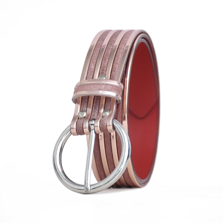 Belt with pink and silver design on a white background