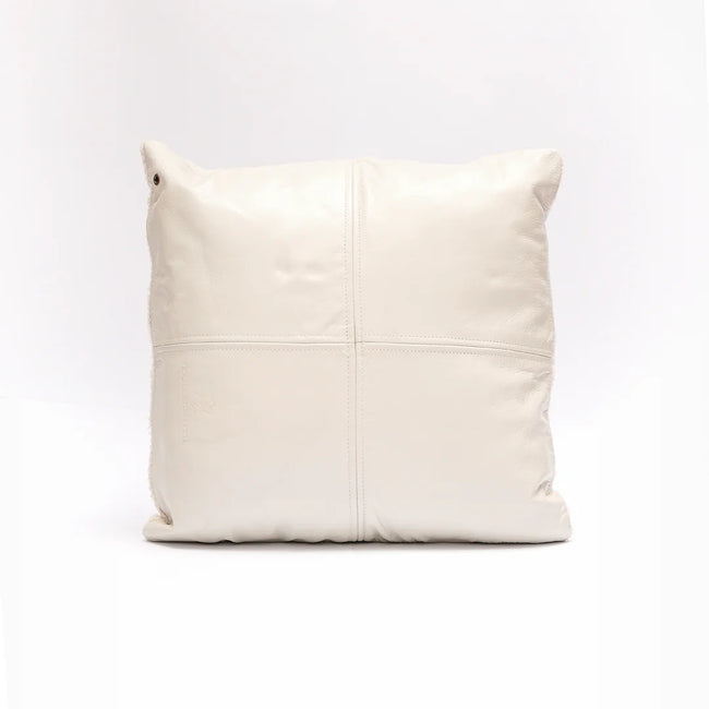 Handmade Genuine Leather Sherpa Buckle Cushion – Ivory White