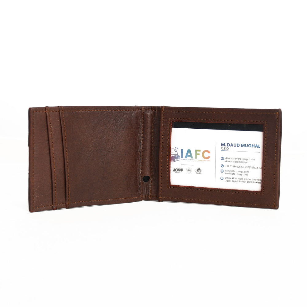 Brown leather wallet with card holder on a white background