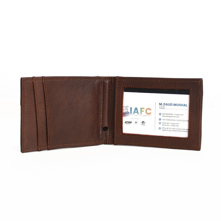 Brown leather wallet with card holder on a white background