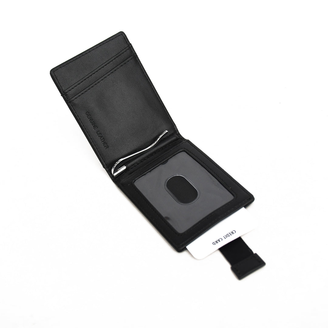 Black leather wallet with a card holder on a white background