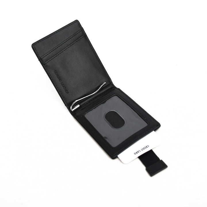 Black leather wallet with a card holder on a white background