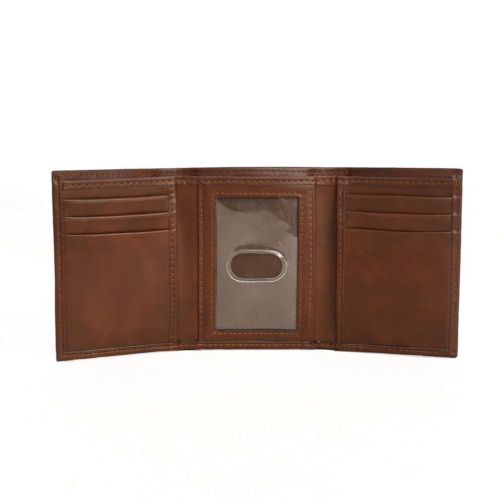 Brown leather wallet with card holder on a white background