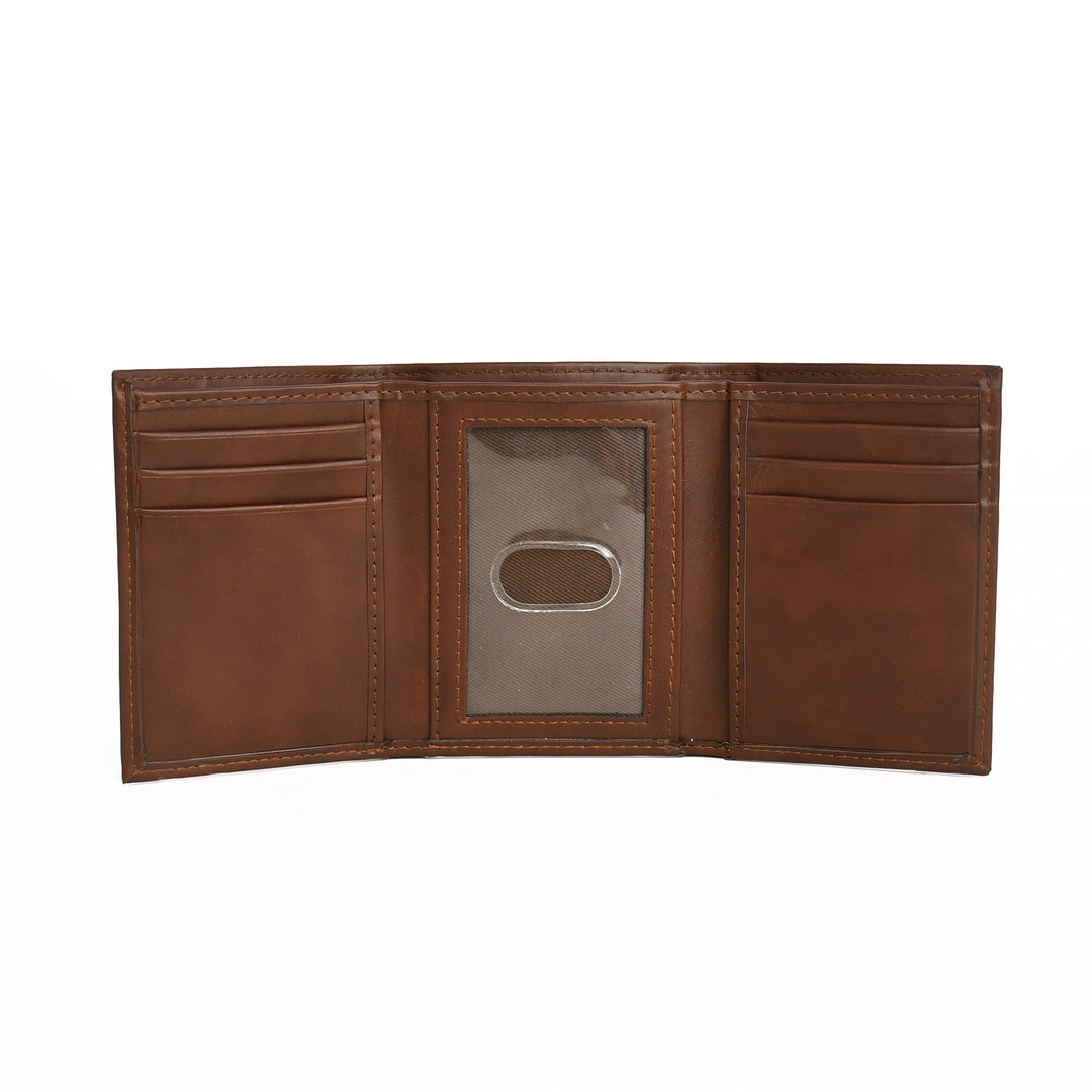 Brown leather wallet with card holder on a white background