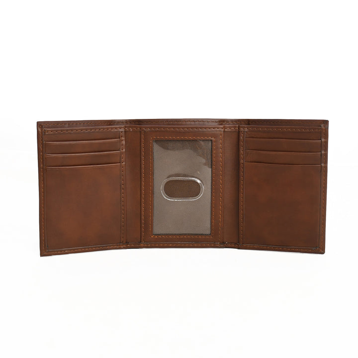 Brown leather wallet with card holder on a white background