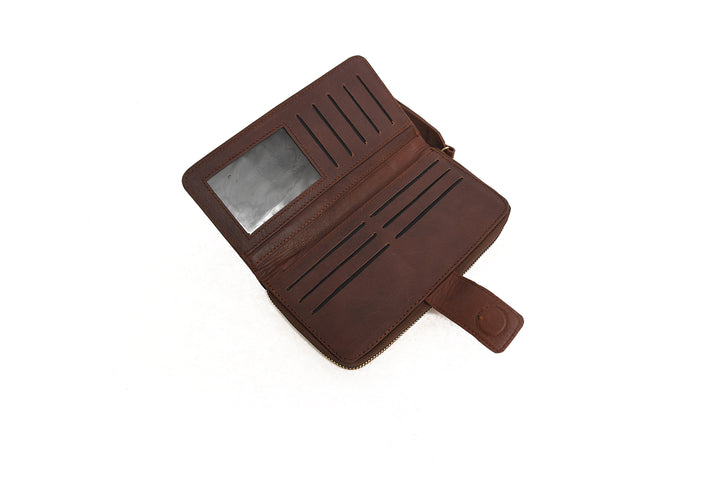Brown leather wallet on a white background
