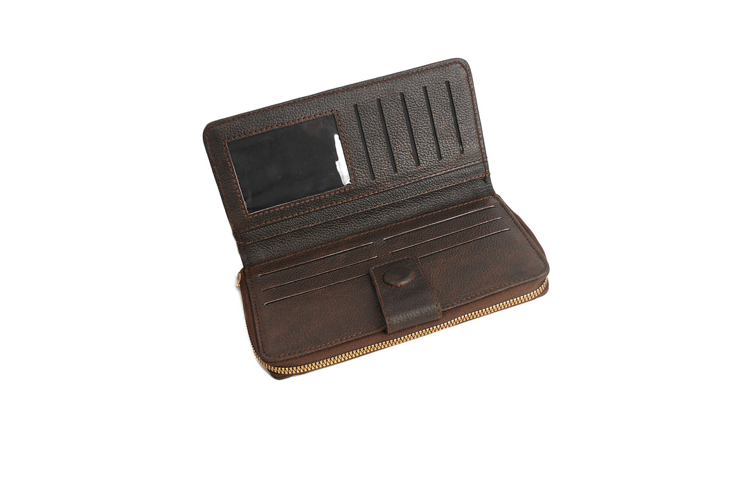 Brown leather wallet on a white background