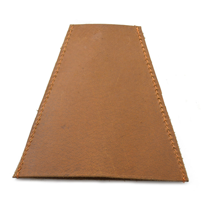 Brown leather organizer with visible stitching on a white background