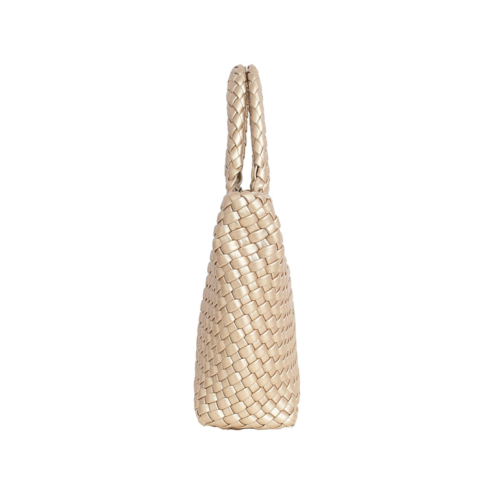 Woven handbag on a white background