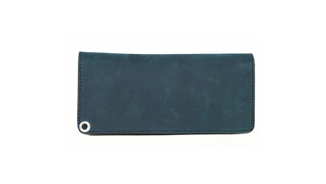Blue leather wallet on a white background

