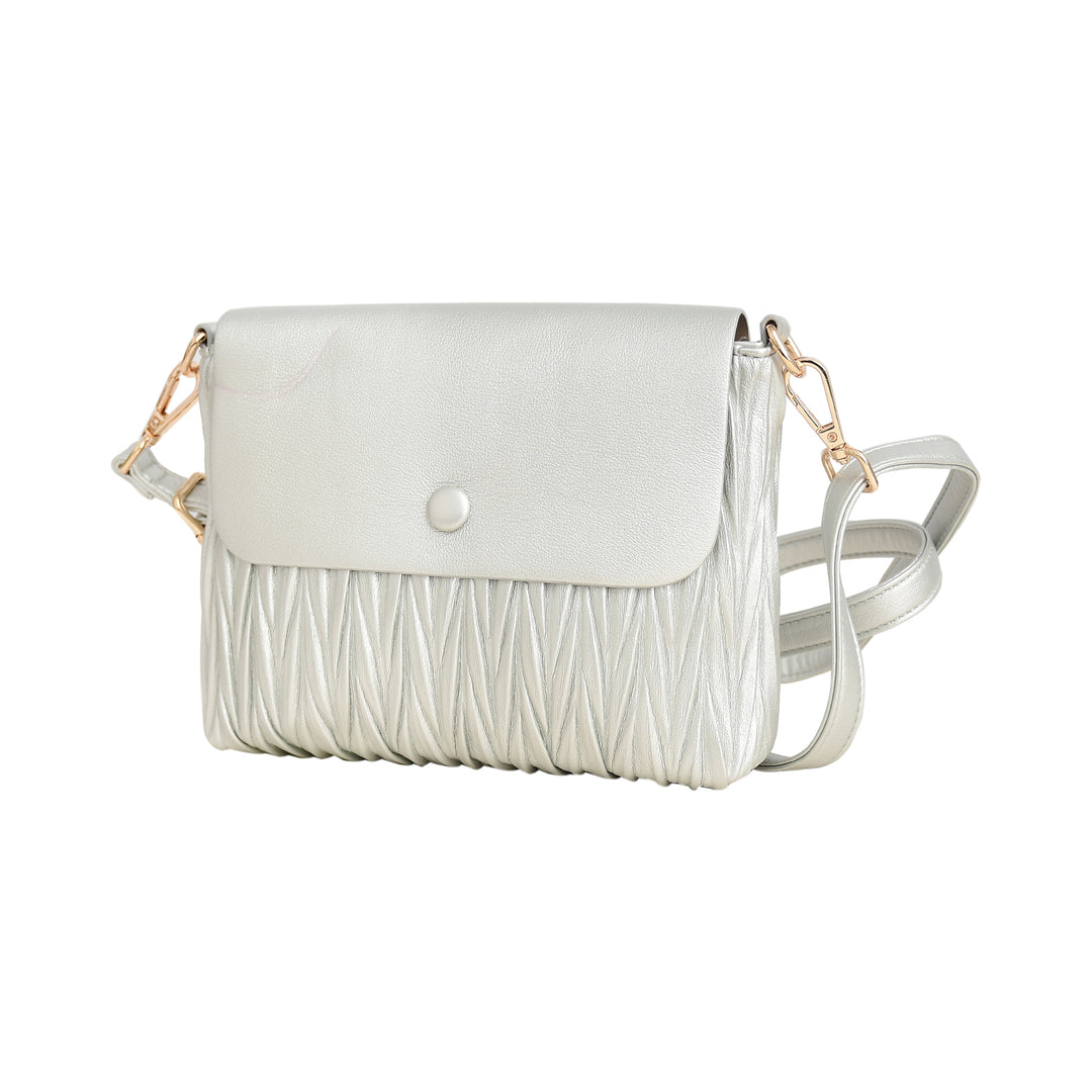 White handbag with fringe details on a white background