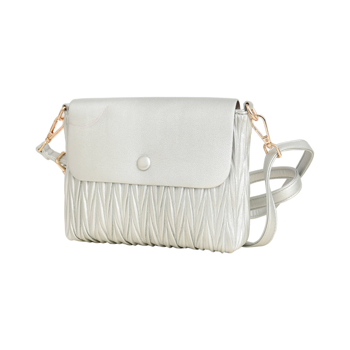 White handbag with fringe details on a white background
