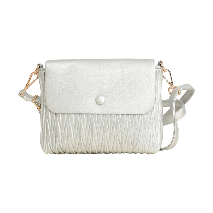 White handbag with fringe details on a white background