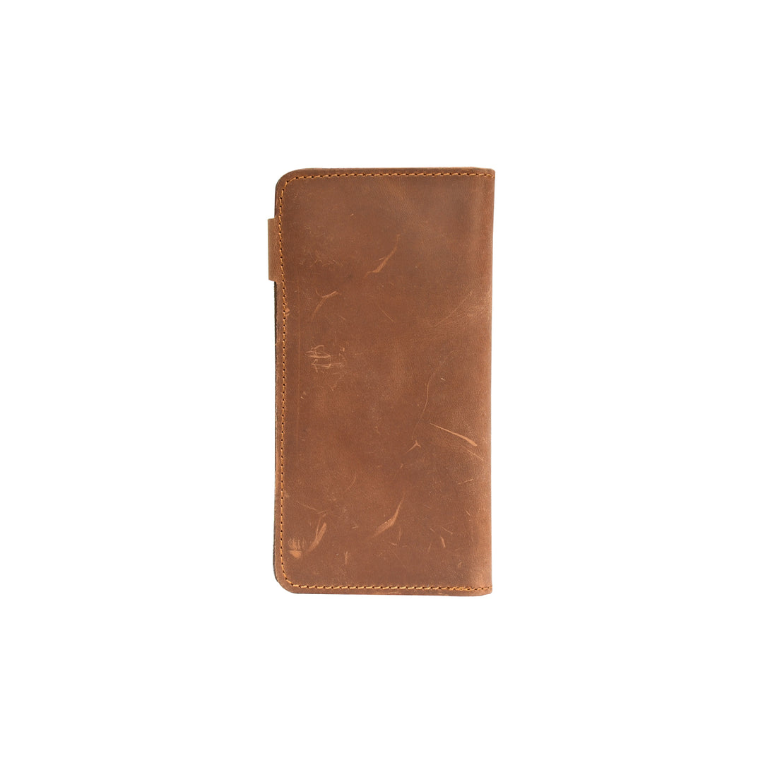 Brown leather phone case on a white background