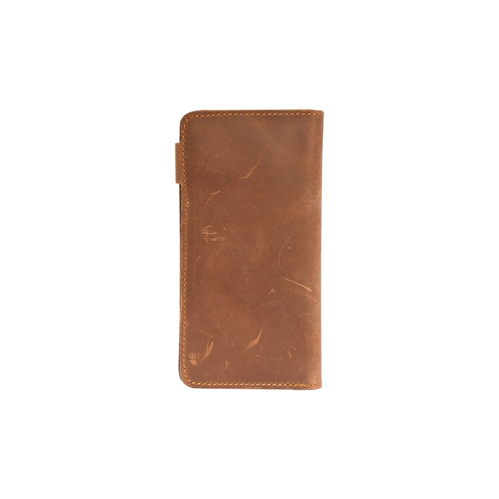 Brown leather phone case on a white background
