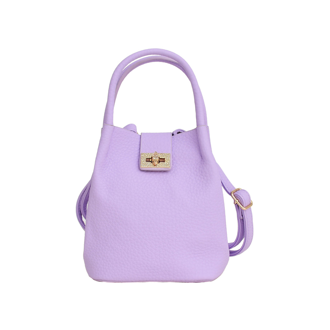 Lavender Pebbled Leather Mini Bucket Bag Set with Pouch & Card Holder