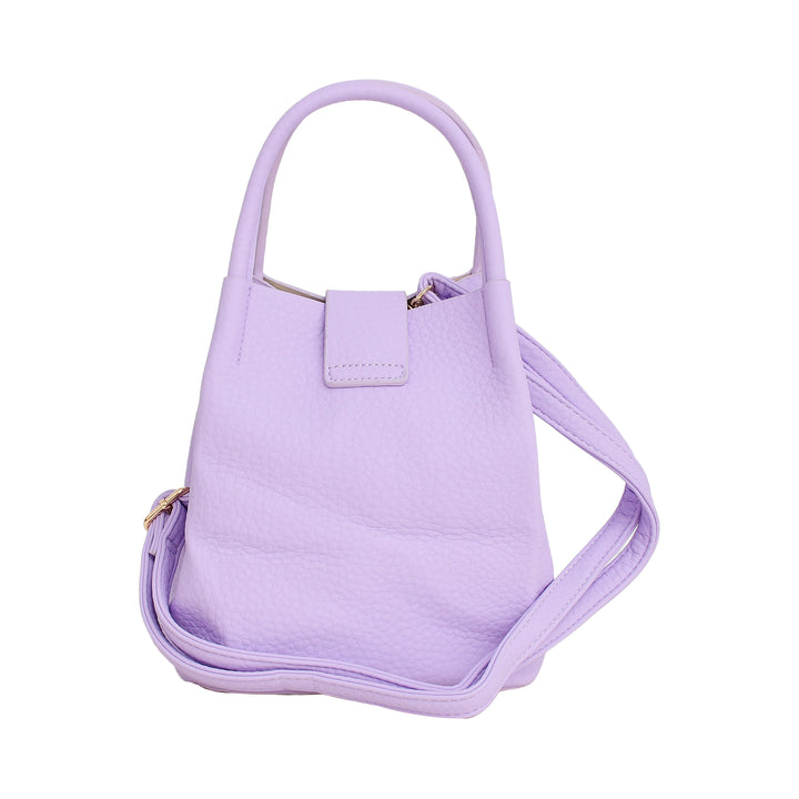 Lavender Pebbled Leather Mini Bucket Bag Set with Pouch & Card Holder