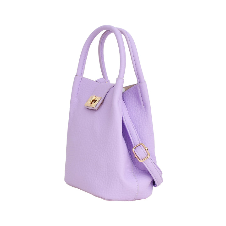 Lavender Pebbled Leather Mini Bucket Bag Set with Pouch & Card Holder