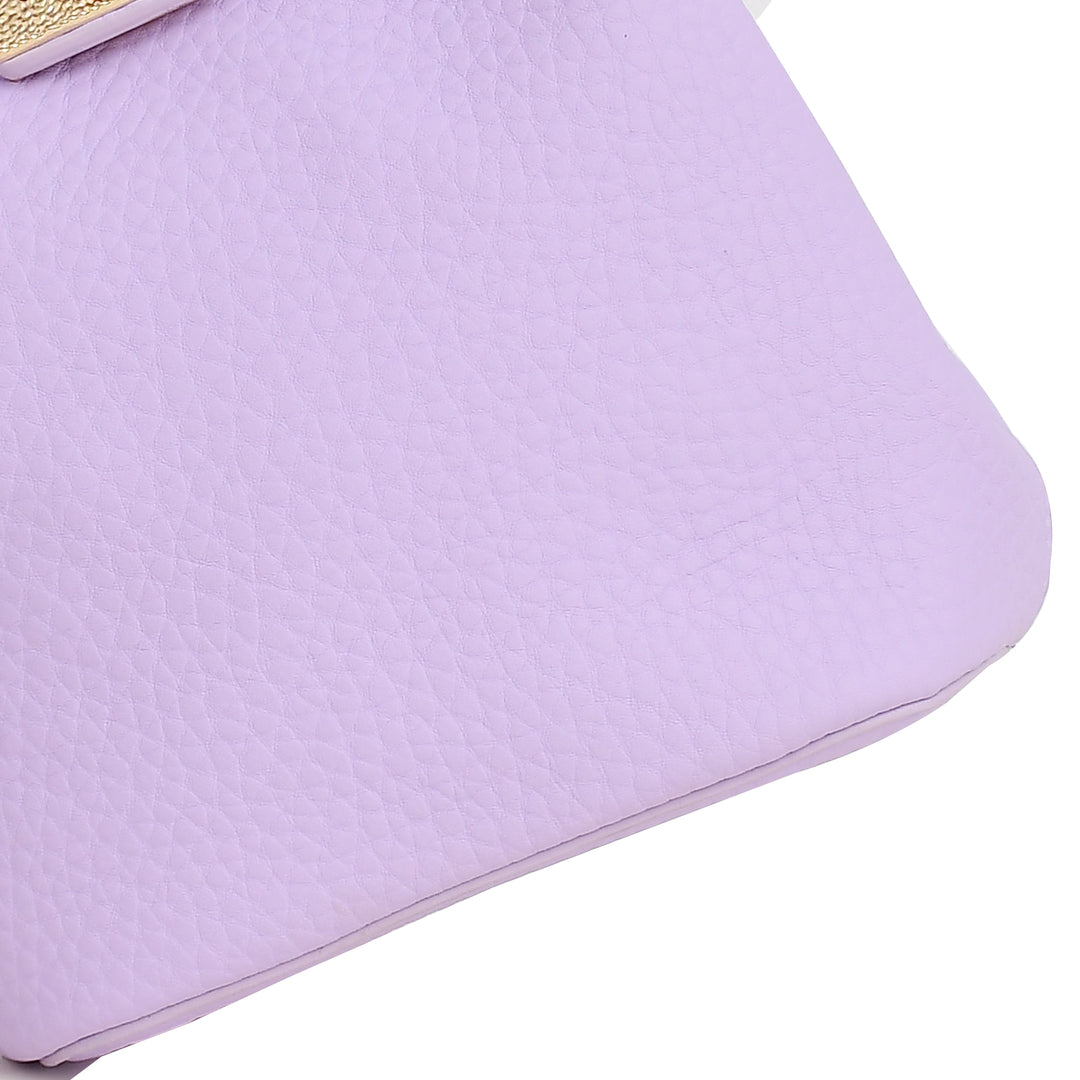Lavender Pebbled Leather Mini Bucket Bag Set with Pouch & Card Holder