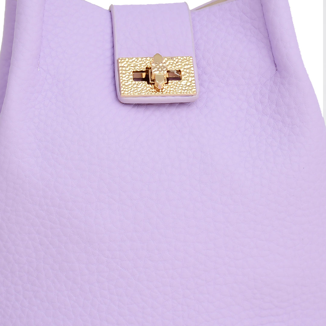 Lavender Pebbled Leather Mini Bucket Bag Set with Pouch & Card Holder