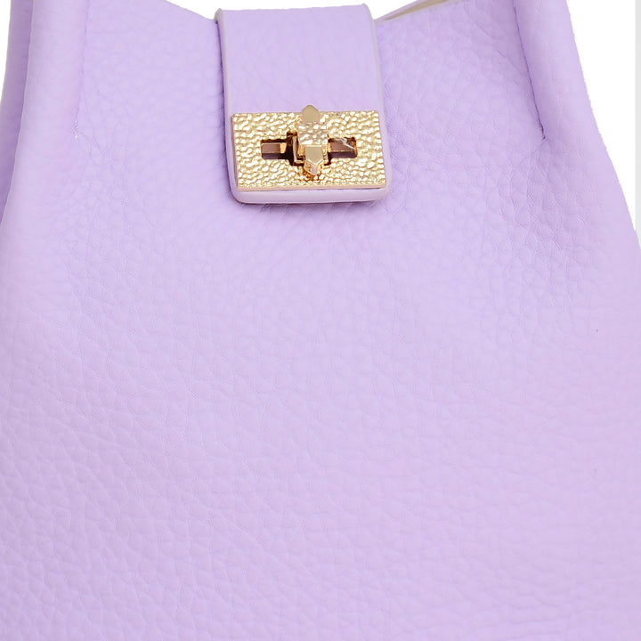 Lavender Pebbled Leather Mini Bucket Bag Set with Pouch & Card Holder