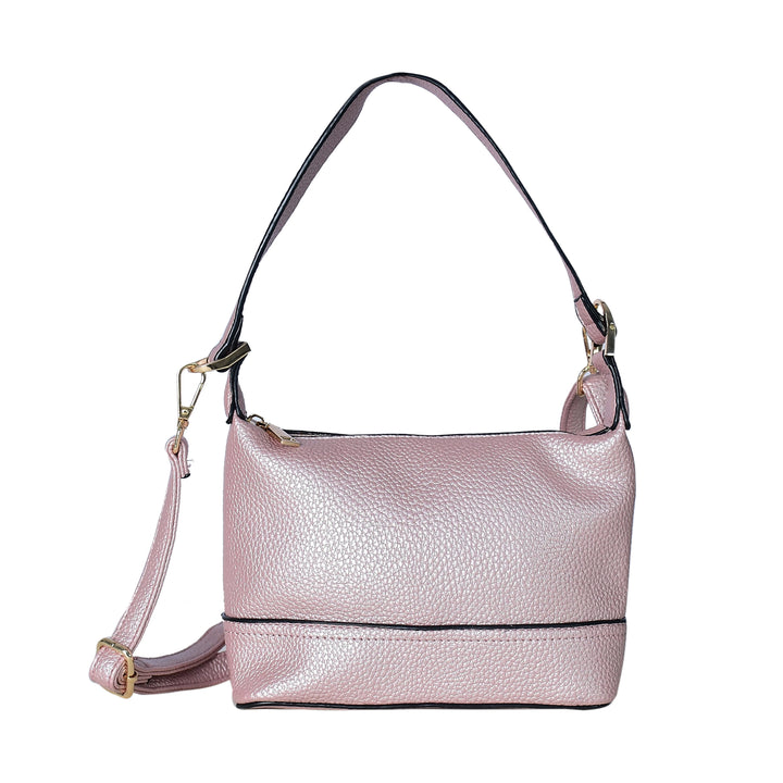 Pink handbag with a strap on a white background