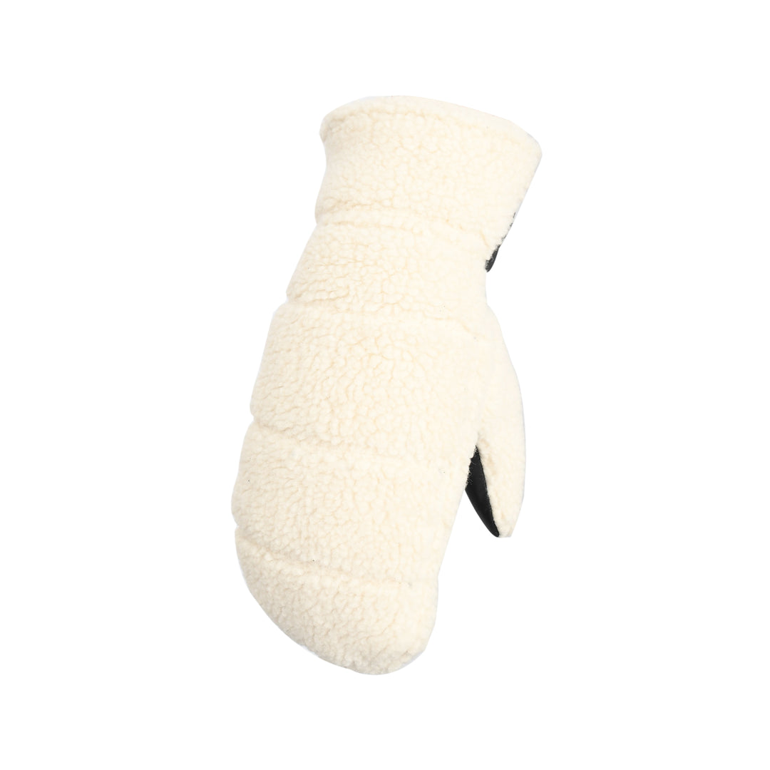 White knitted mitten on a white background