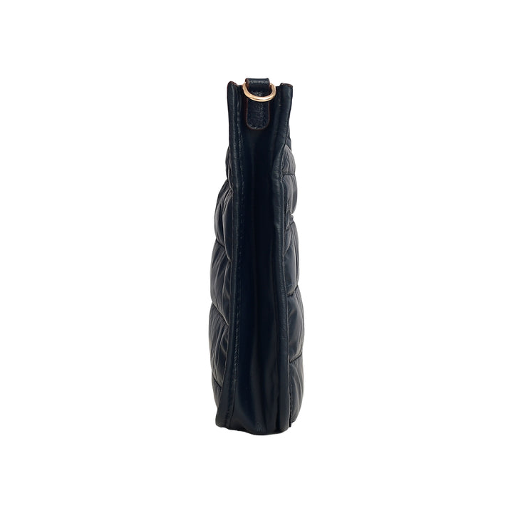 Black leather wine bottle holder on a white background