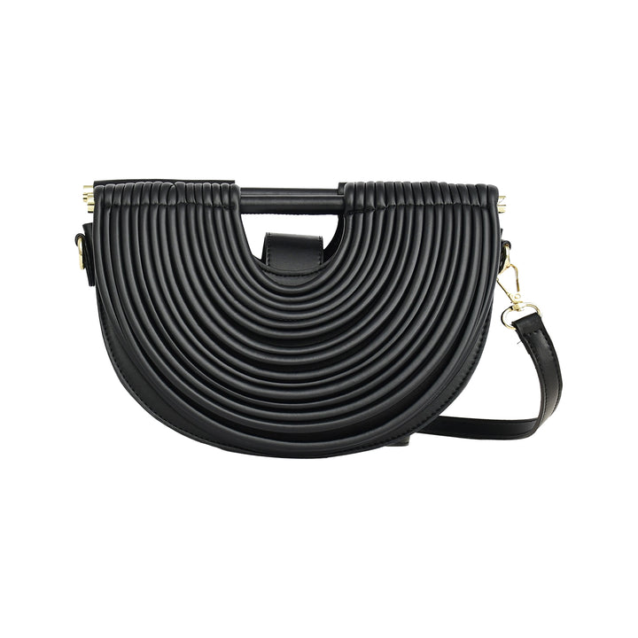 Black ribbed handbag on a white background
