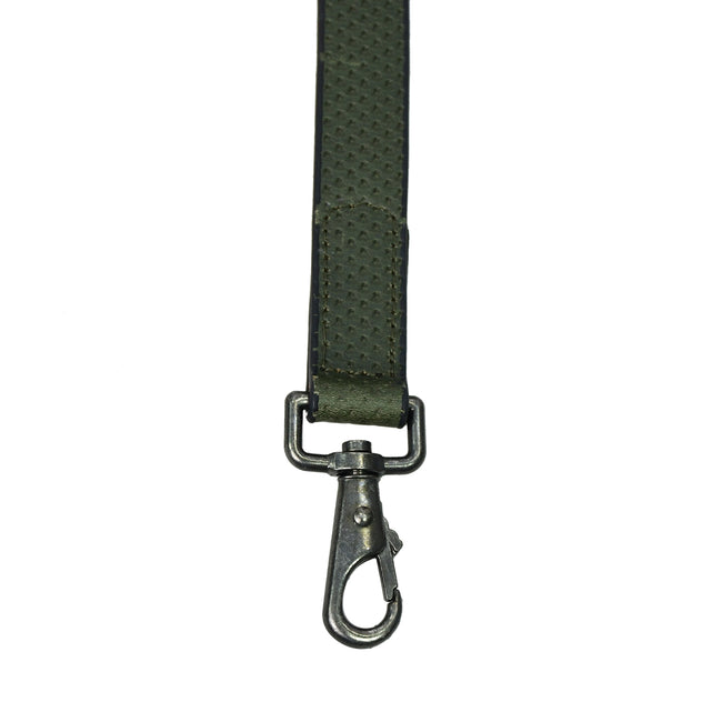 Luxury Premium & Genuine Textured Olive Green Leather Dog Leash with Matte Black Hardware