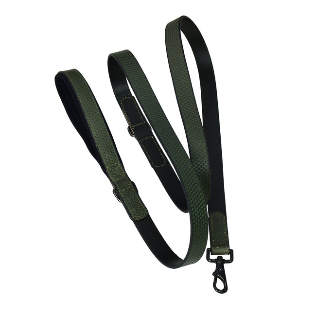 Luxury Premium & Genuine Textured Olive Green Leather Dog Leash with Matte Black Hardware