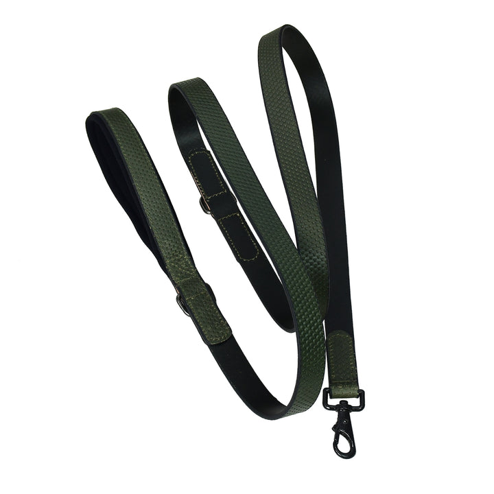 Green and black strap with a clasp on a white background

