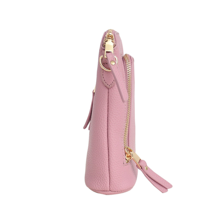 Pink phone case with gold zipper on a white background