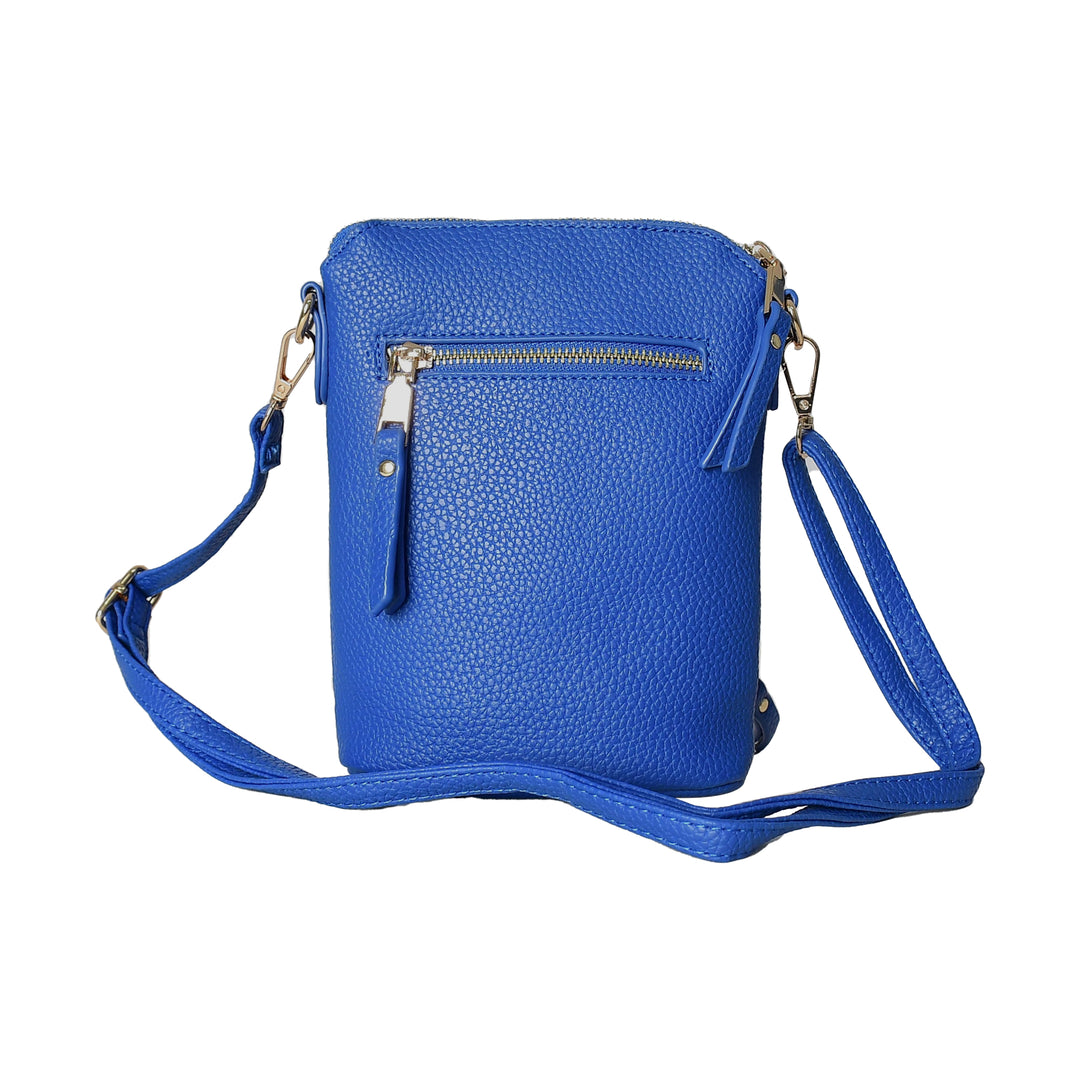 Blue crossbody bag on a white background