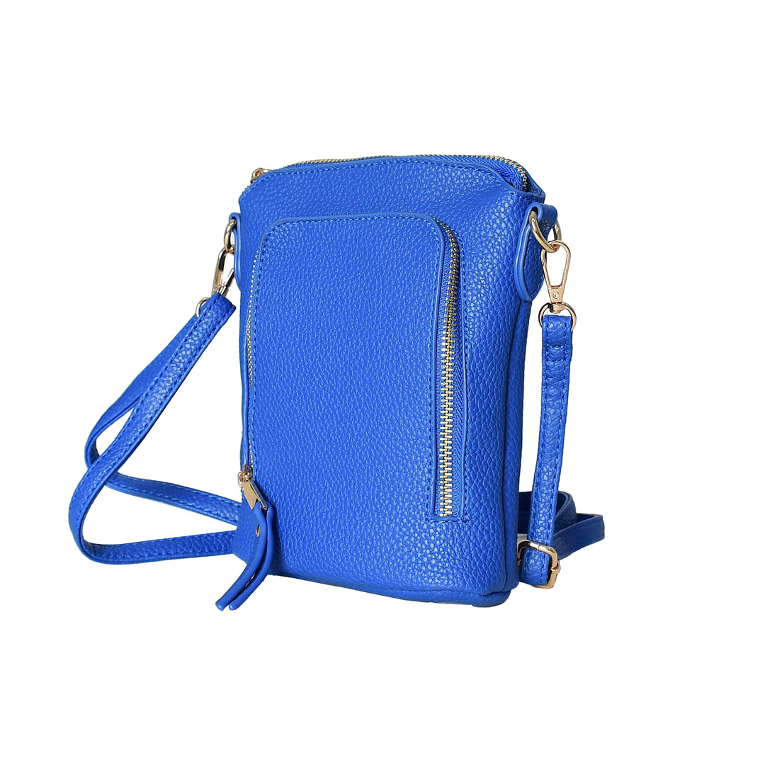Blue crossbody bag on a white background