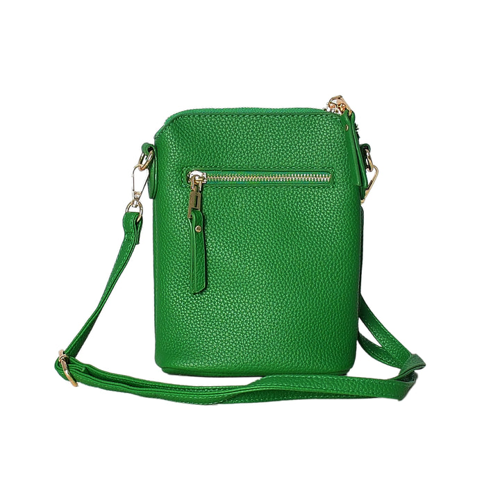 Green crossbody bag on a white background