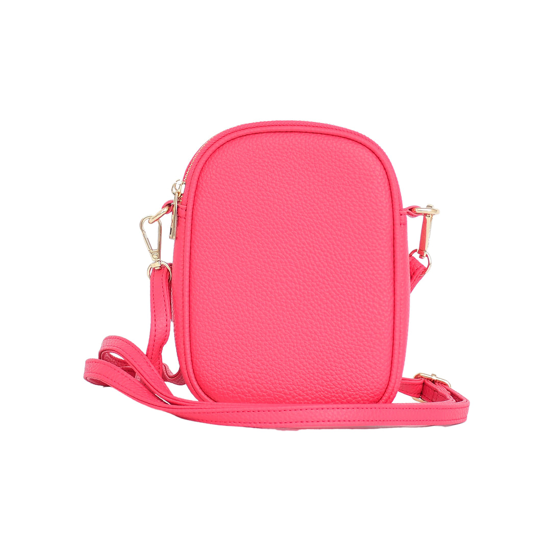 Pink crossbody bag on a white background
