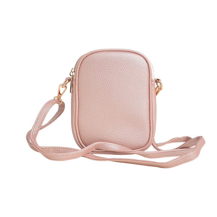 Pink crossbody bag on a white background
