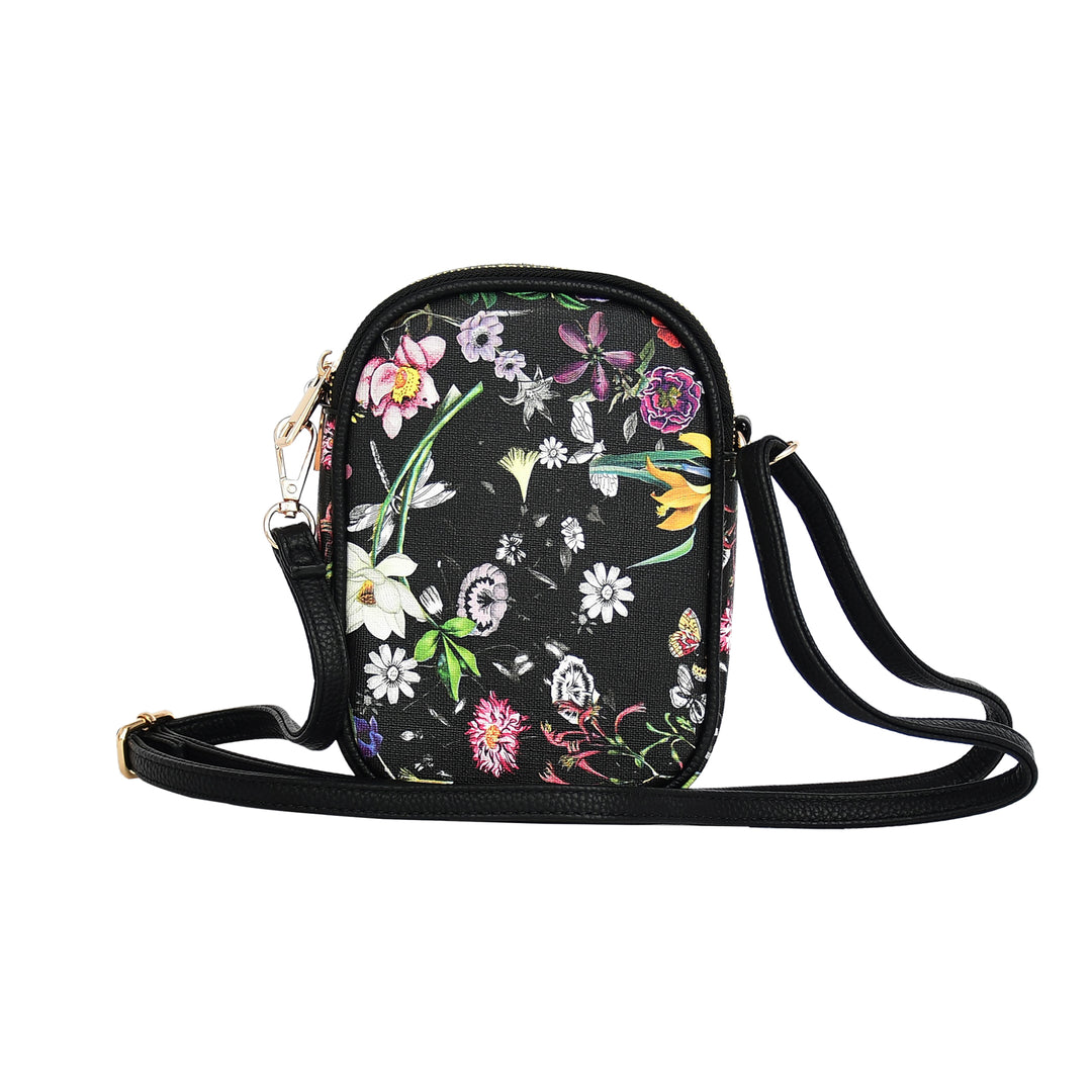Floral-patterned crossbody bag on a white background