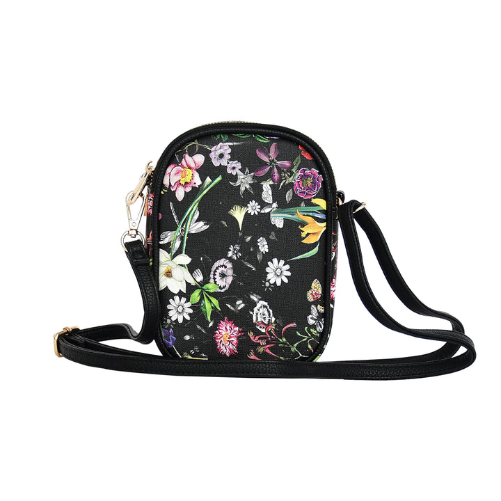 Floral-patterned crossbody bag on a white background