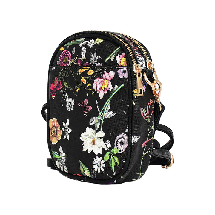 Floral-patterned backpack on a white background