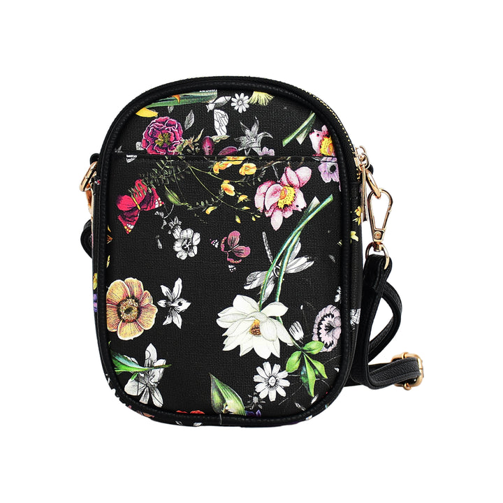 Floral-patterned crossbody bag on a white background