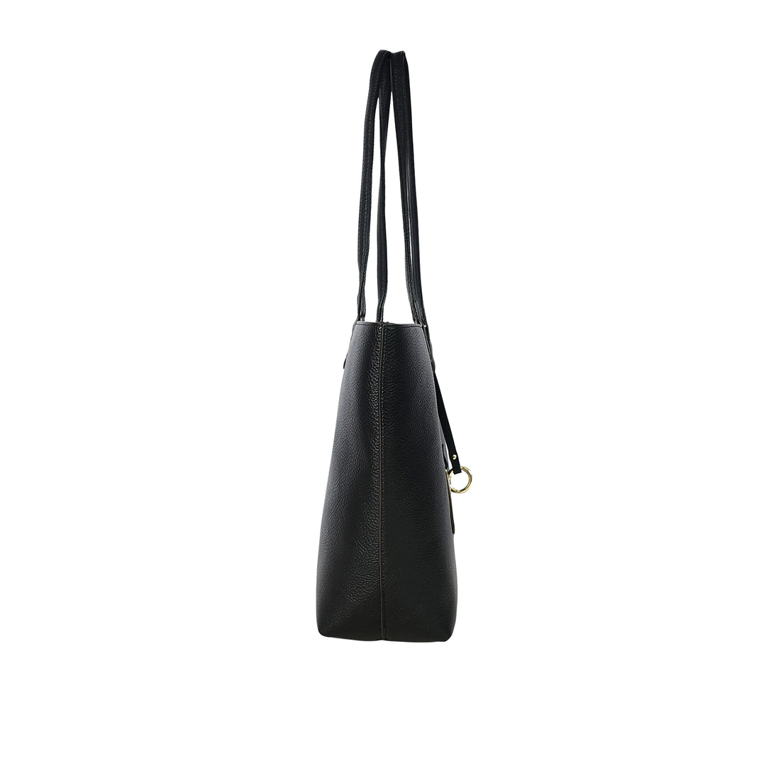 Black handbag with shoulder straps on a white background