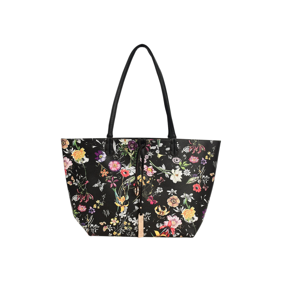 Floral-patterned tote bag on a white background