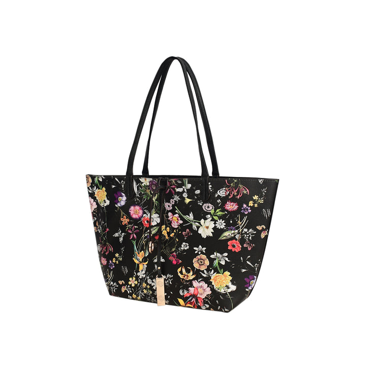 Floral-patterned tote bag on a white background