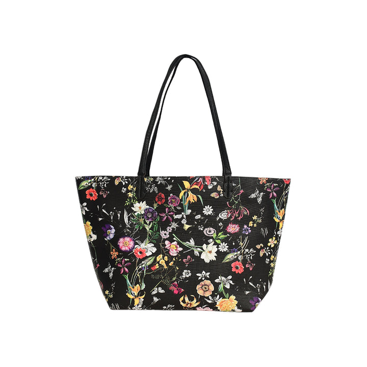 Floral-patterned tote bag on a white background
