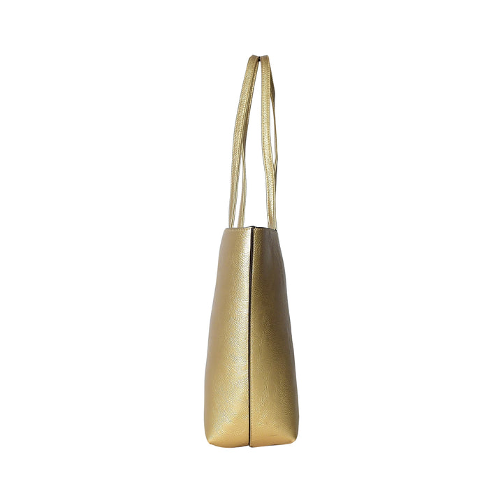 Gold handbag on a white background