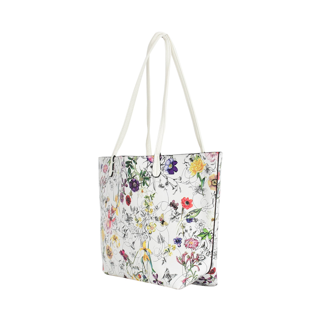 Floral-patterned tote bag on a white background